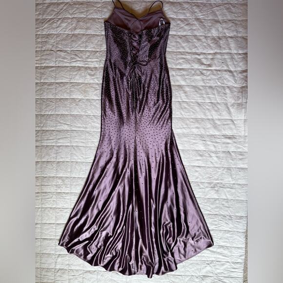 Camille La Vie Purple Mauve Studded Trumpet Formal Dress w/ High Leg Slit - 8 - Picture 4 of 16